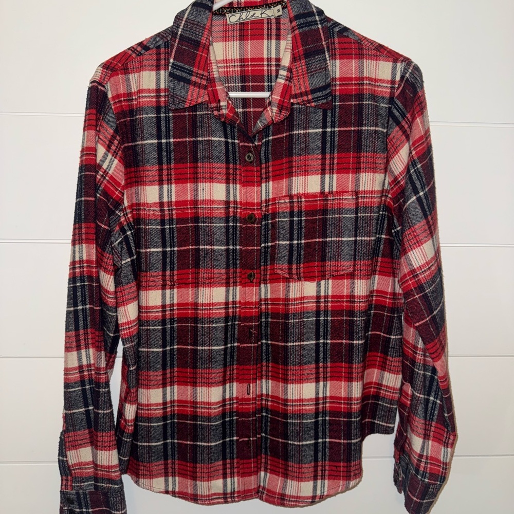Chloe K Red and Black Plaid Shirt